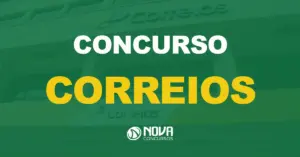 Fachada da agência dos correios com texto sobre a imagem escrito Concurso Correios