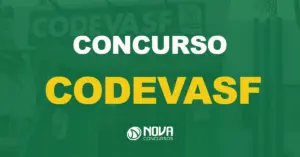 Fachada e portaria da Codevasf com texto sobre a imagem escrito Concurso Codevasf