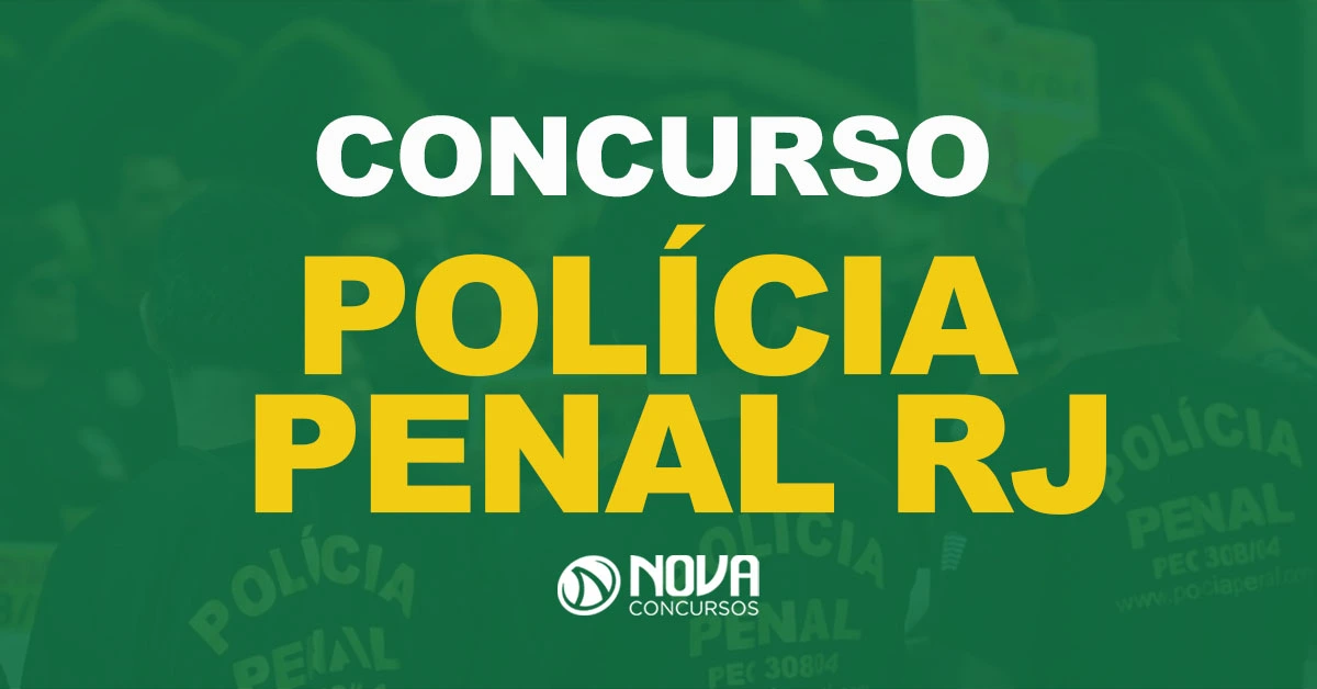 Policiais de costa com camisa preta escrito polícia penal com texto sobre imagem Concurso Polícia Penal RJ