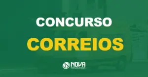 Veículo dos Correios Sedex na cor amarela e azul parado na rua com texto sobre a imagem escrito Concurso Correios