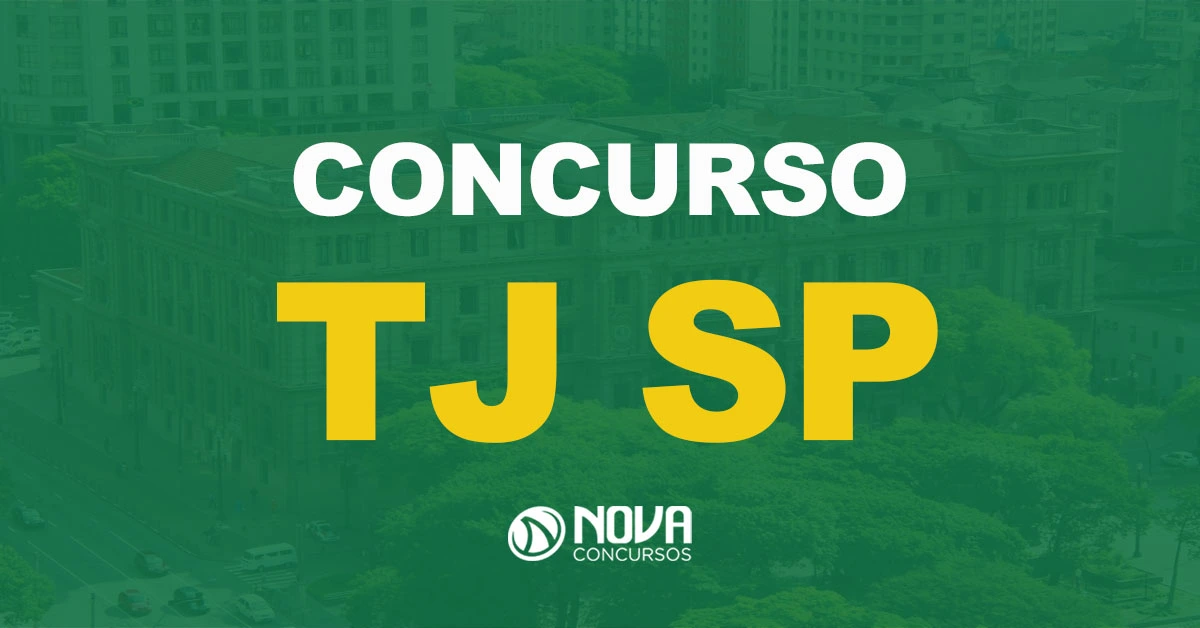 Vista área do Tribunal de Justiça em São Paulo com texto sobre a imagem escrito Concurso TJ SP