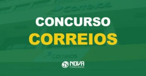 fachada da agência dos correios com texto sobre a imagem escrito concurso correios