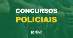 policiais enfileirados com farda e texto a imagem escrito concursos policiais