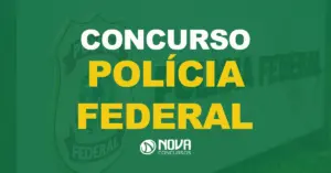 Placa cinza com a logo e o nome da Polícia Federal.