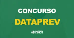 Fachada da Empresa de Tecnologia e Informações da Previdência com texto sobre a imagem Concurso Dataprev