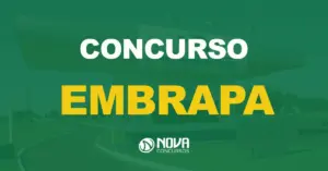 Fachada da portaria da Empresa Brasileira de Pesquisa Agropecuária com texto sobre imagem escrito Concurso Embrapa