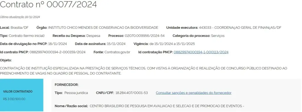 Extrato de contrato com a banca organizadora do concurso ICMBio.