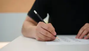 imagem de um homem segurando um lápis sobre um papel onde preenche dados de uma prova - Concurso Prefeitura de Bebedouro