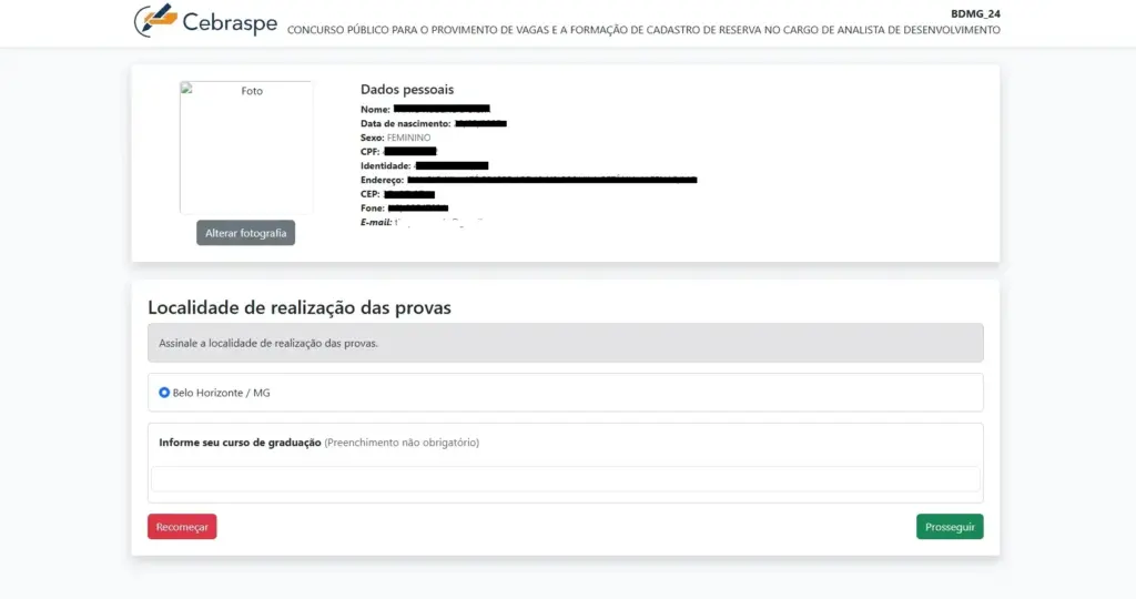 7º passo para a inscrição do concurso BDMG.