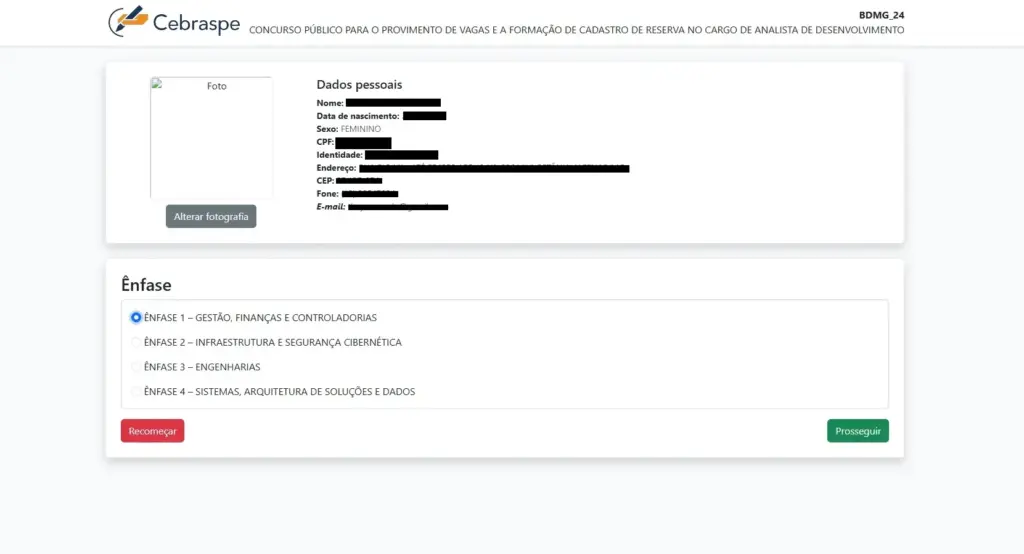 8º passo para a inscrição do concurso BDMG.