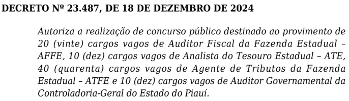 Concurso CGE PI está autorizado.