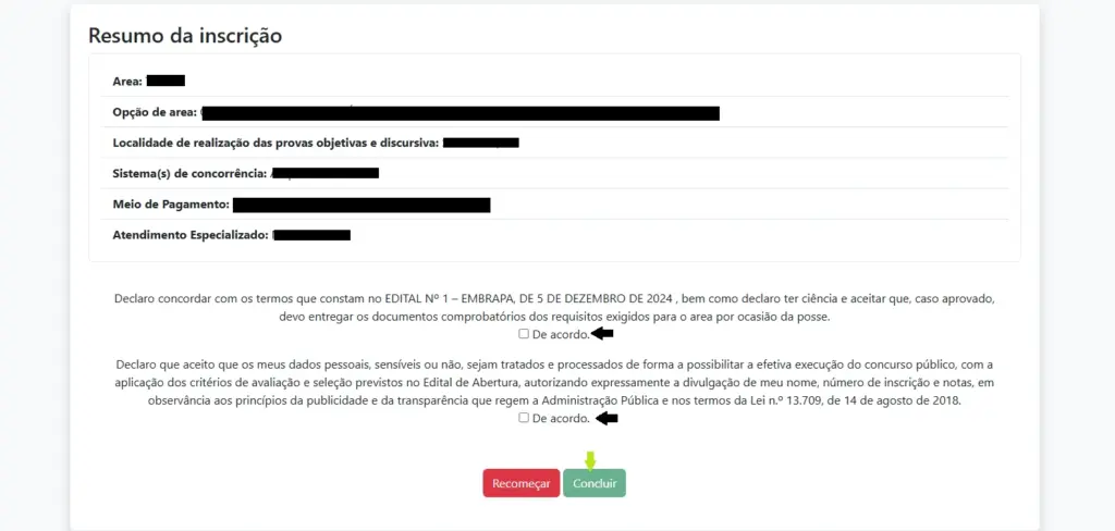 13º passo para a inscrição do Concurso Embrapa.