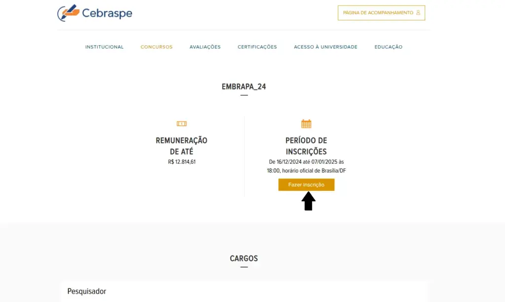 2º passo para a inscrição do Concurso Embrapa.