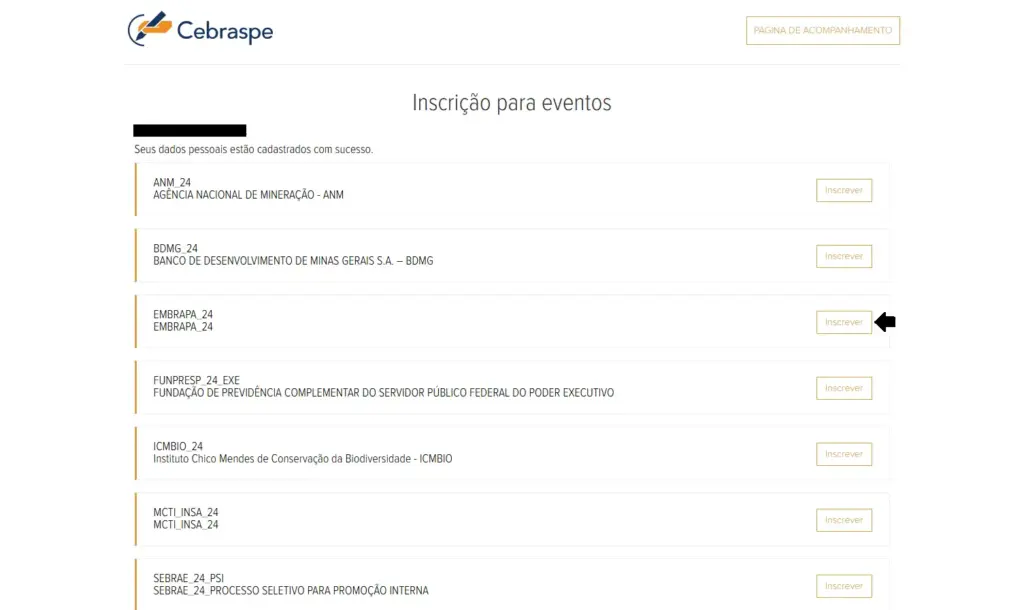 5º passo para a inscrição do Concurso Embrapa.