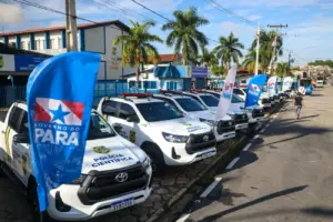 carros dos aprovados no concurso polícia científica pa enfileirados