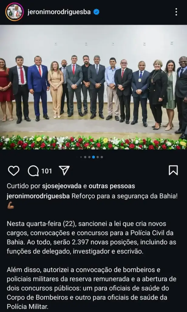 Comunicado oficial realizado pelo Governador da Bahia acerca de novas contratações, convocações e abertura de concurso PM BA.