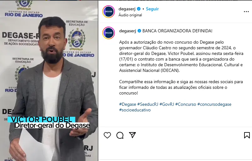 Publicação sobre a banca do Concurso Degase.