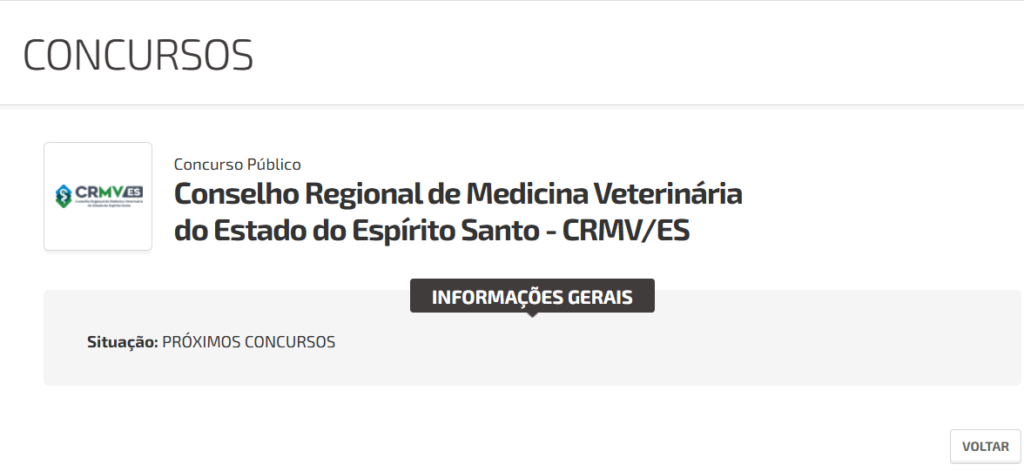 Print da página oficial do concurso CRMV ES no site da banca organizadora.