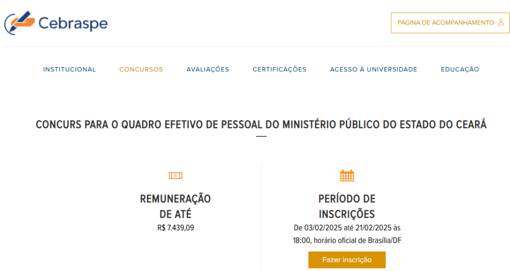 Site do Cebraspe na página do Concurso MP CE.