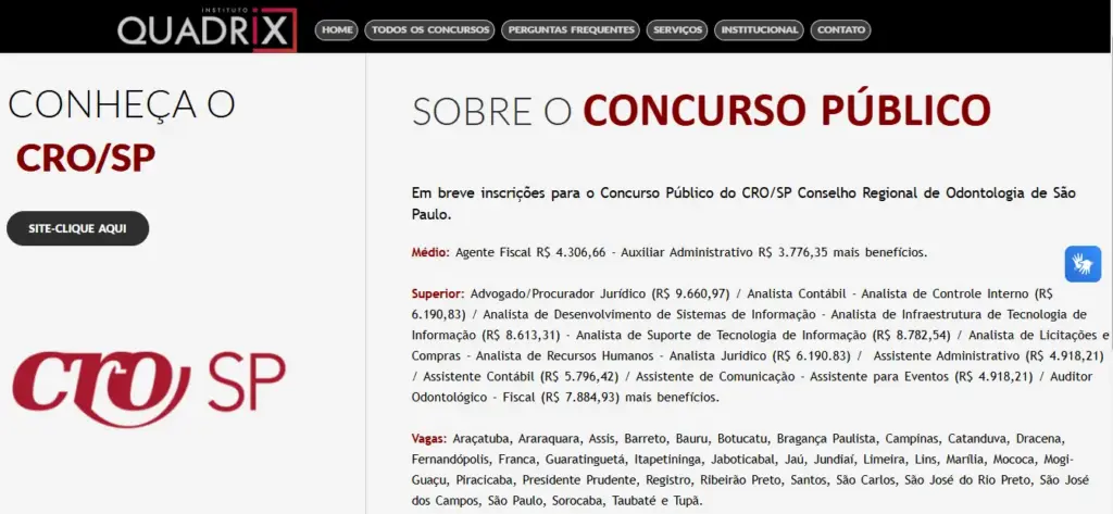 Informações sobre o concurso CRO SP.