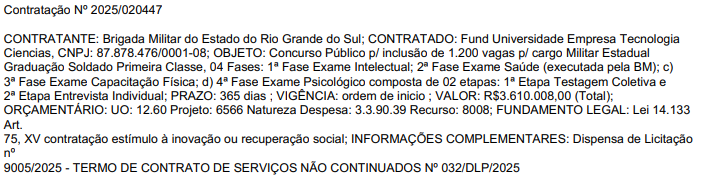 concurso brigada militar rs - extrato de contrato