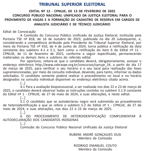 concurso tse unificado - retificação