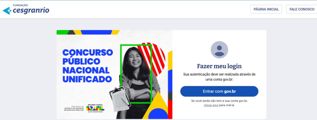 Site da página oficial do Concurso Nacional Unificado / CNU 