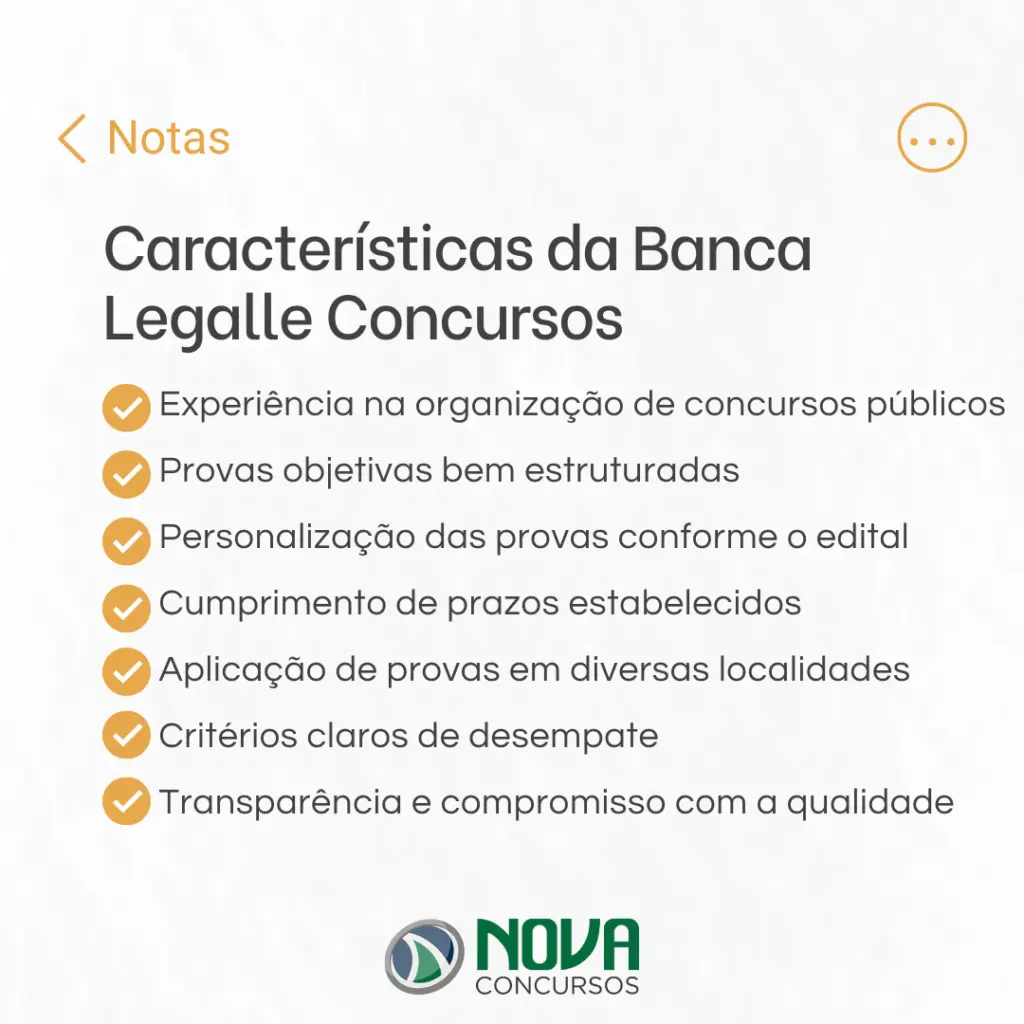 Lista com as características da Legalle Concursos / Concurso SEE MG