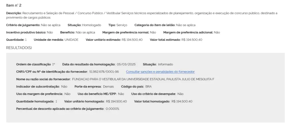 Ato que autoriza a contratação da banca para o concurso TJM SP.