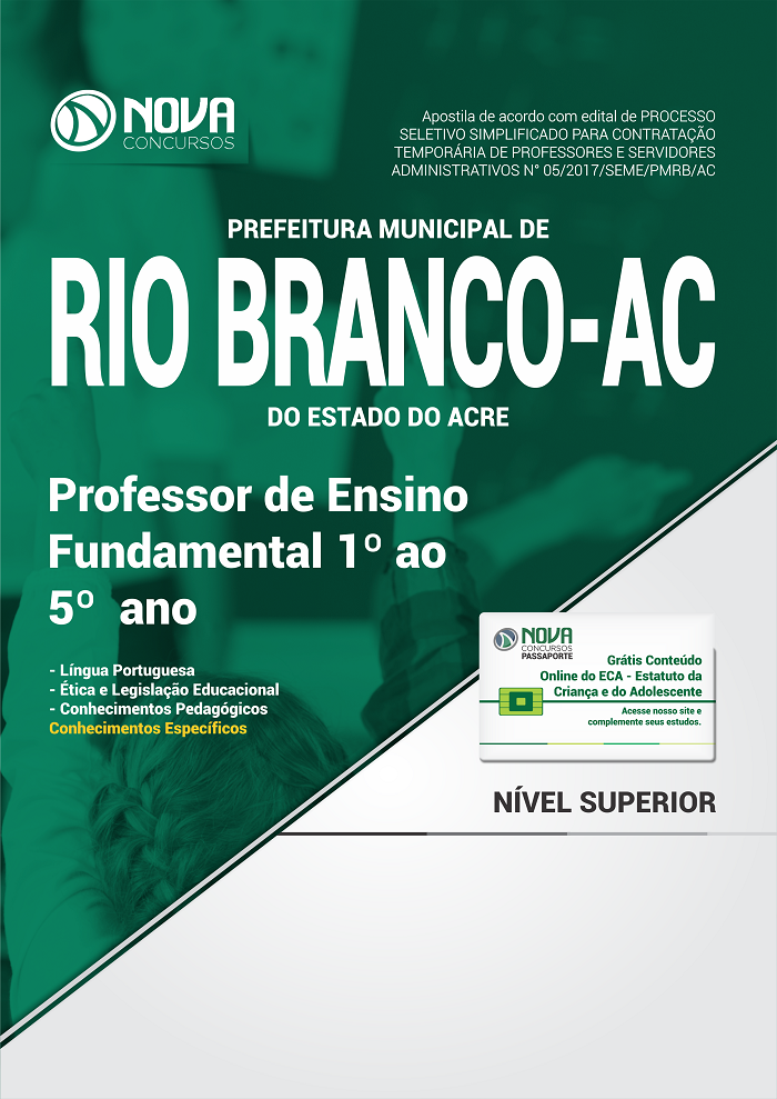 Apostila Prefeitura De Rio Branco Ac 2018 Professor De Ensino Fundamental 1º Ao 5º Ano 